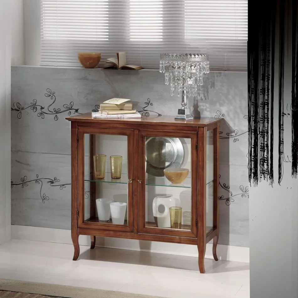 Vitrine met glazen planken en gestoffeerde achterkant Made in Italy - Assur Viadurini