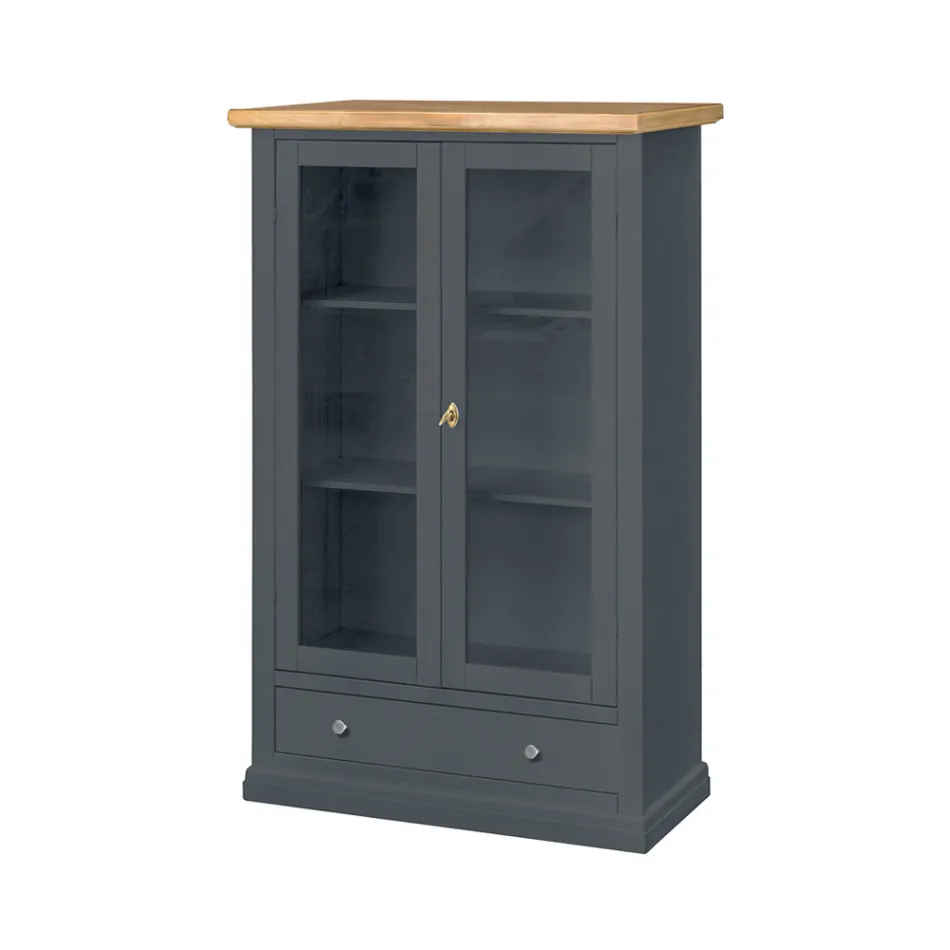 Houten vitrinekast met 1 lade, 2 deuren en 2 planken Made in Italy - Nanna Viadurini