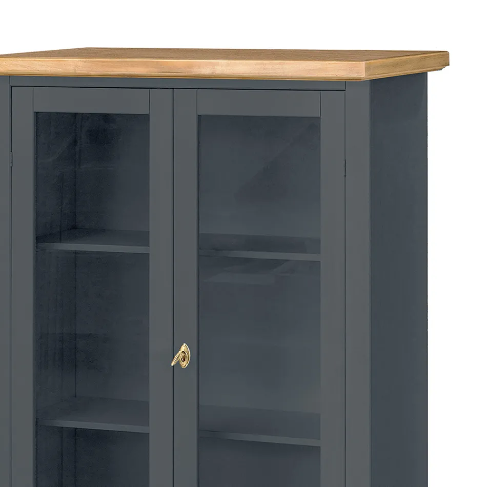 Houten vitrinekast met 1 lade, 2 deuren en 2 planken Made in Italy - Nanna Viadurini