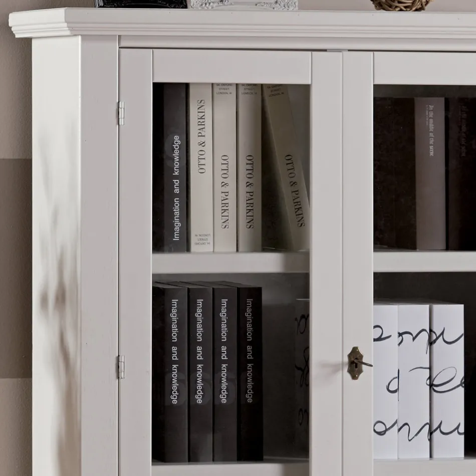 Houten vitrinekast met 1 lade, 2 deuren en 2 planken Made in Italy - Nanna Viadurini