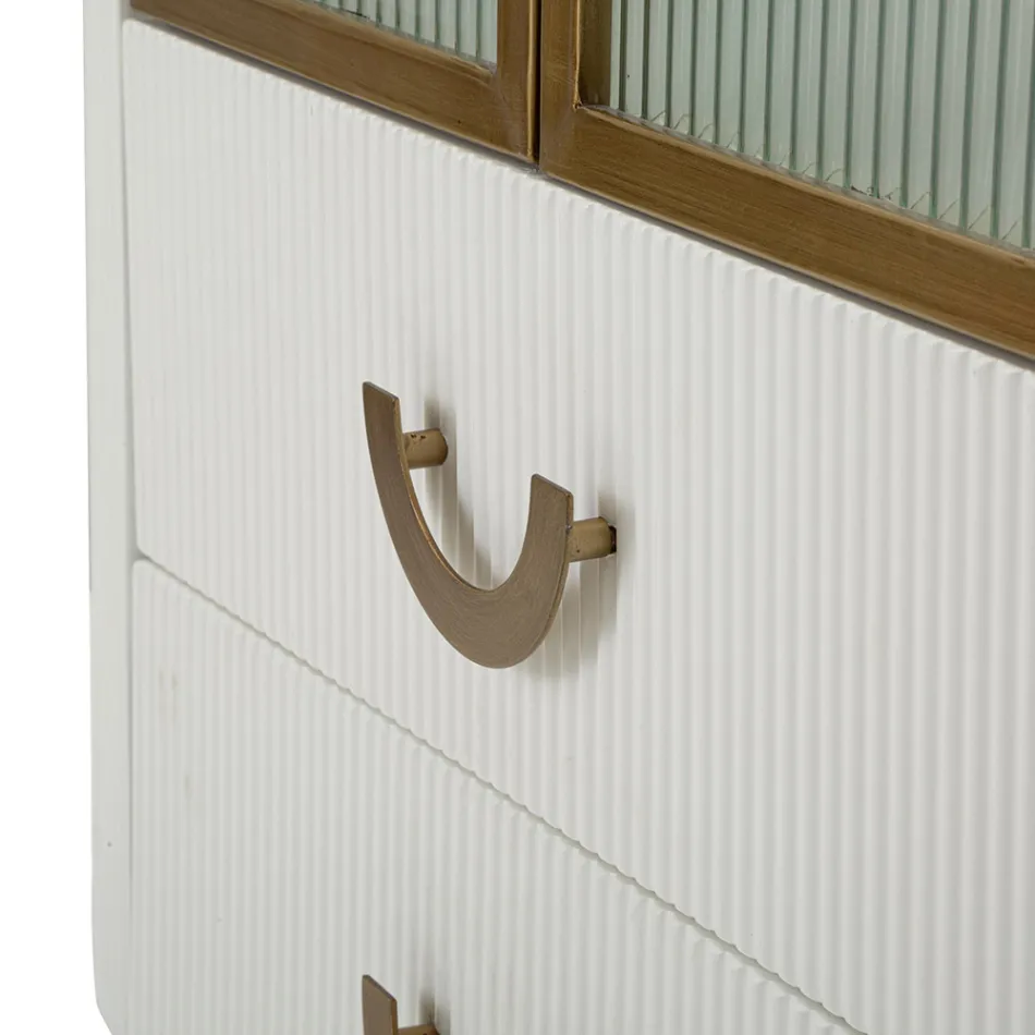 Houten vitrinekast met bovenblad en afgeronde inzetstukken met 2 deuren en 2 lades - Rachel Viadurini