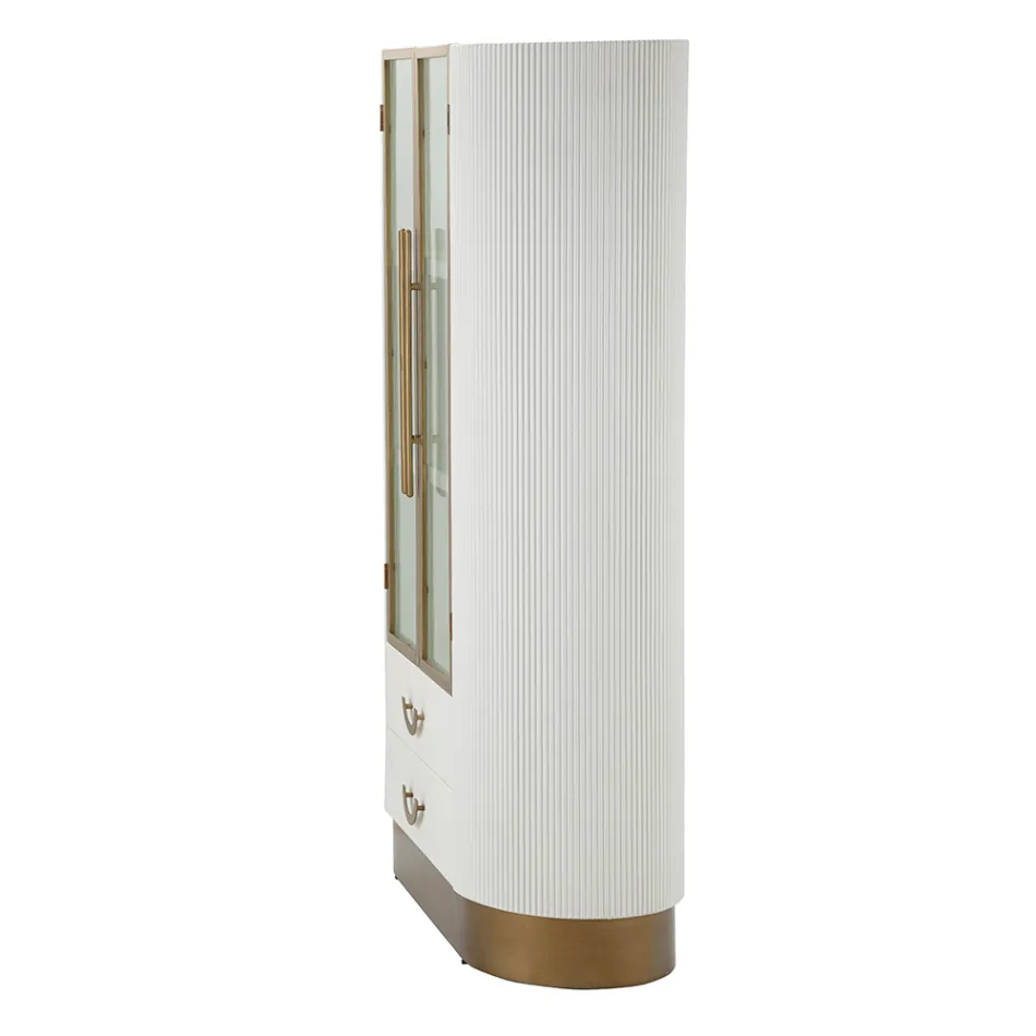 Houten vitrinekast met bovenblad en afgeronde inzetstukken met 2 deuren en 2 lades - Rachel Viadurini