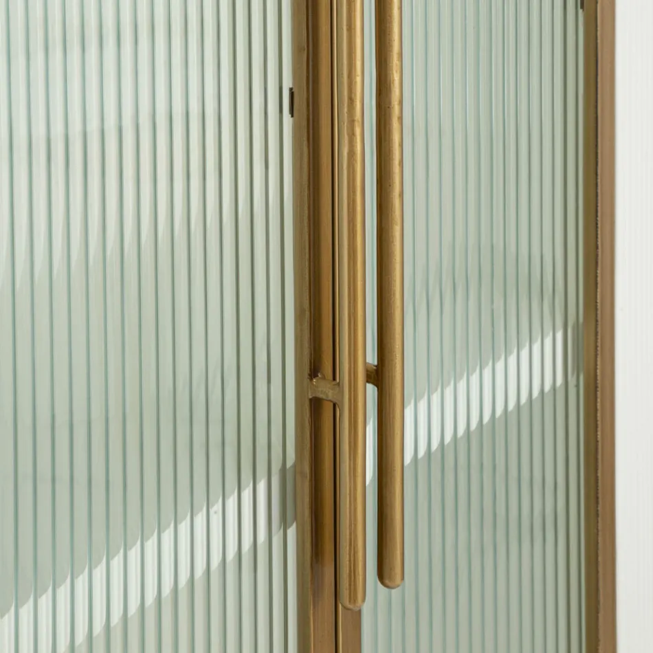 Houten vitrinekast met bovenblad en afgeronde inzetstukken met 2 deuren en 2 lades - Rachel Viadurini