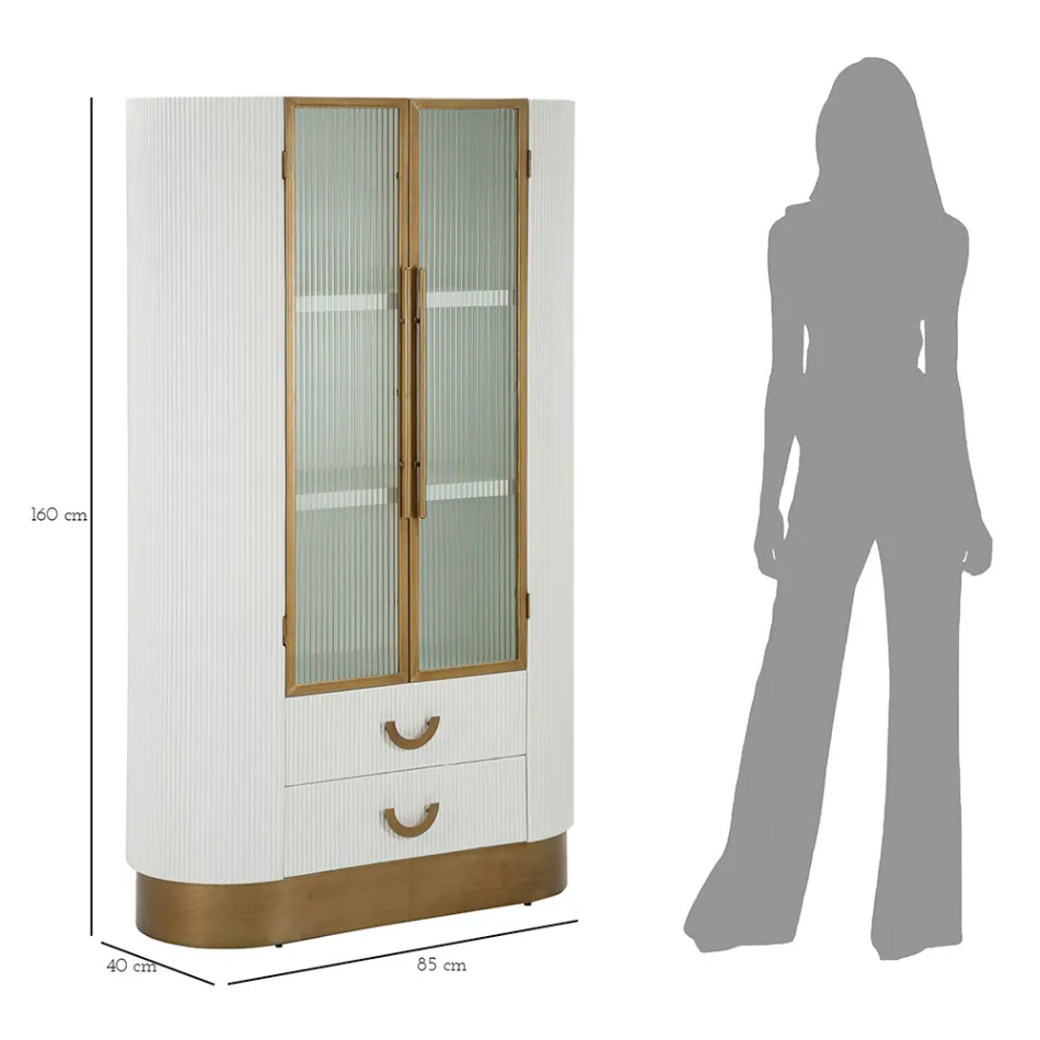 Houten vitrinekast met bovenblad en afgeronde inzetstukken met 2 deuren en 2 lades - Rachel Viadurini