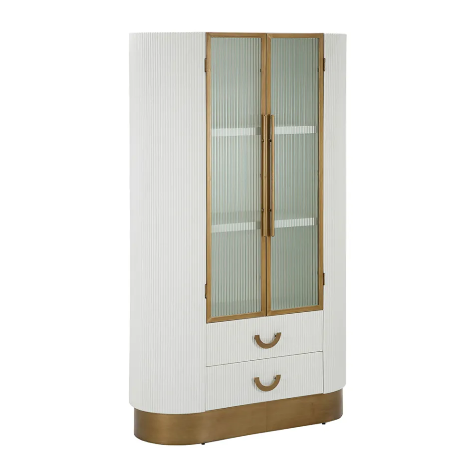 Houten vitrinekast met bovenblad en afgeronde inzetstukken met 2 deuren en 2 lades - Rachel Viadurini