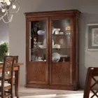 Houten vitrinekast in gepatineerde walnootafwerking met leliedecoratie Made in Italy - Dames Viadurini